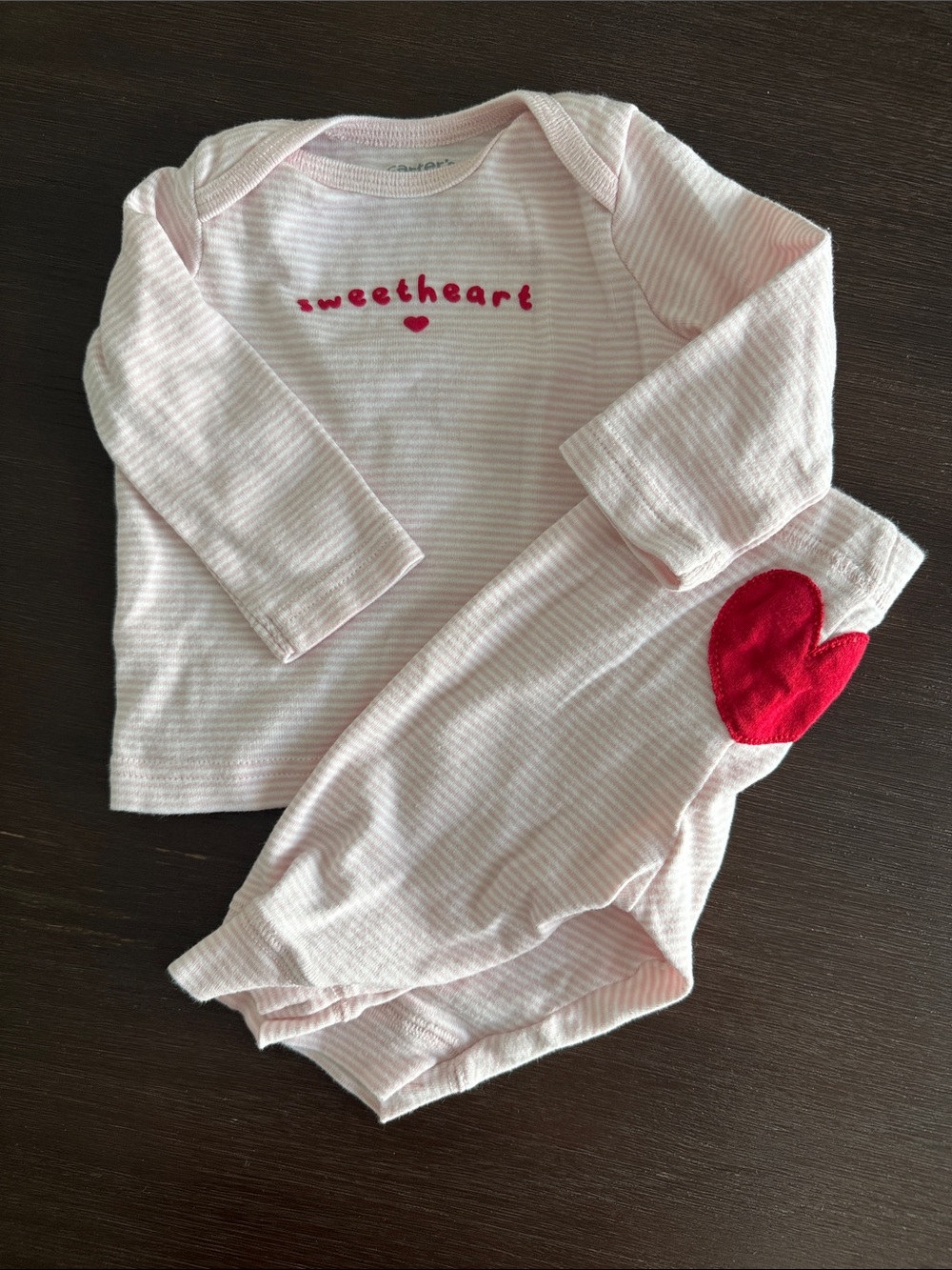 Carter's Pink Striped 'Sweetheart' Top and Heart Patch Bottoms